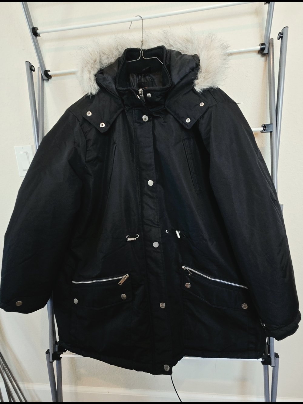 UEC Yoki Black Parka Jacket With Faux Fur Hood Sz 2XL
